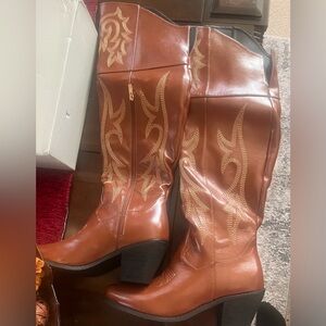 Brown Western-Style Knee-High Boots